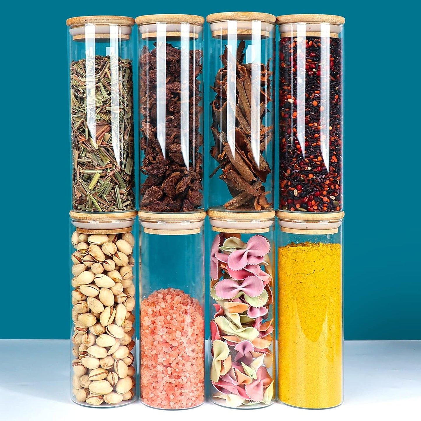 DHSBTLS 10 Pack 14 oz Glass Jars with Airtight Bamboo Lids for Kitchen