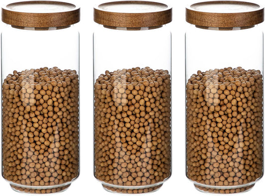 Glass Storage Jars with Acacia Wooden Lid Set of 3, 34 OZ High Borosilicate Glass Containers Kitchen Food Canisters s for
