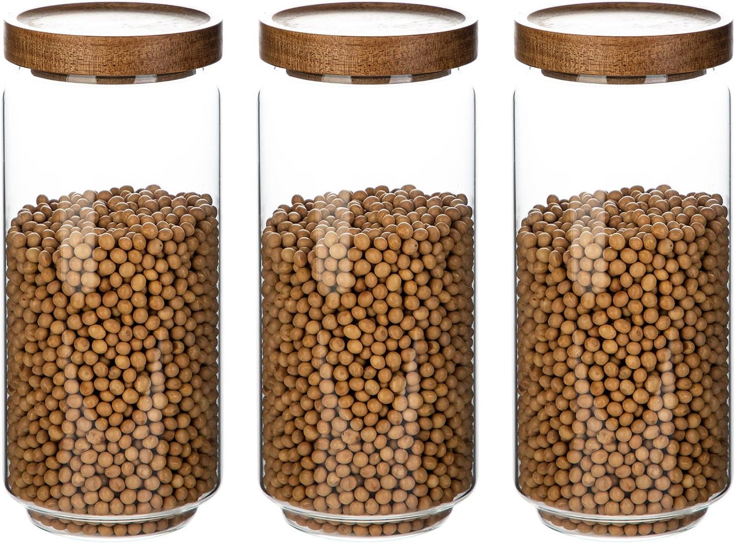 3 Pack Glass Jars with Acacia Wooden Lids