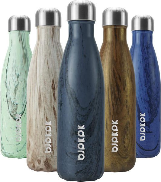 BJPKPK 17 oz Insulated Stainless Steel Water Bottles Cola Shape Water Bottles for Travel,Wood Graphics Prussian Blue