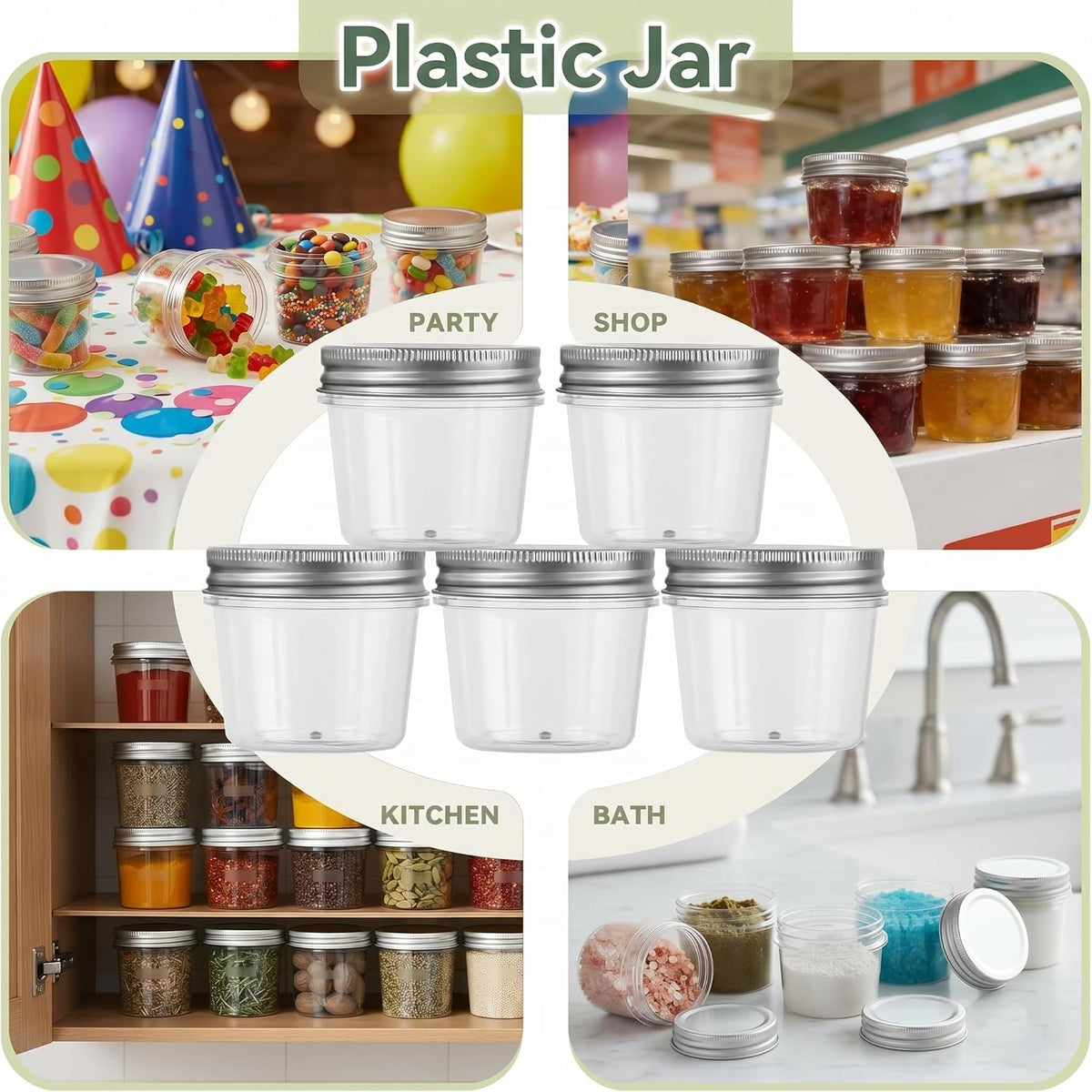 novelinks 4 oz Plastic Small Mason Jars and Small Plastic Jars with Lids