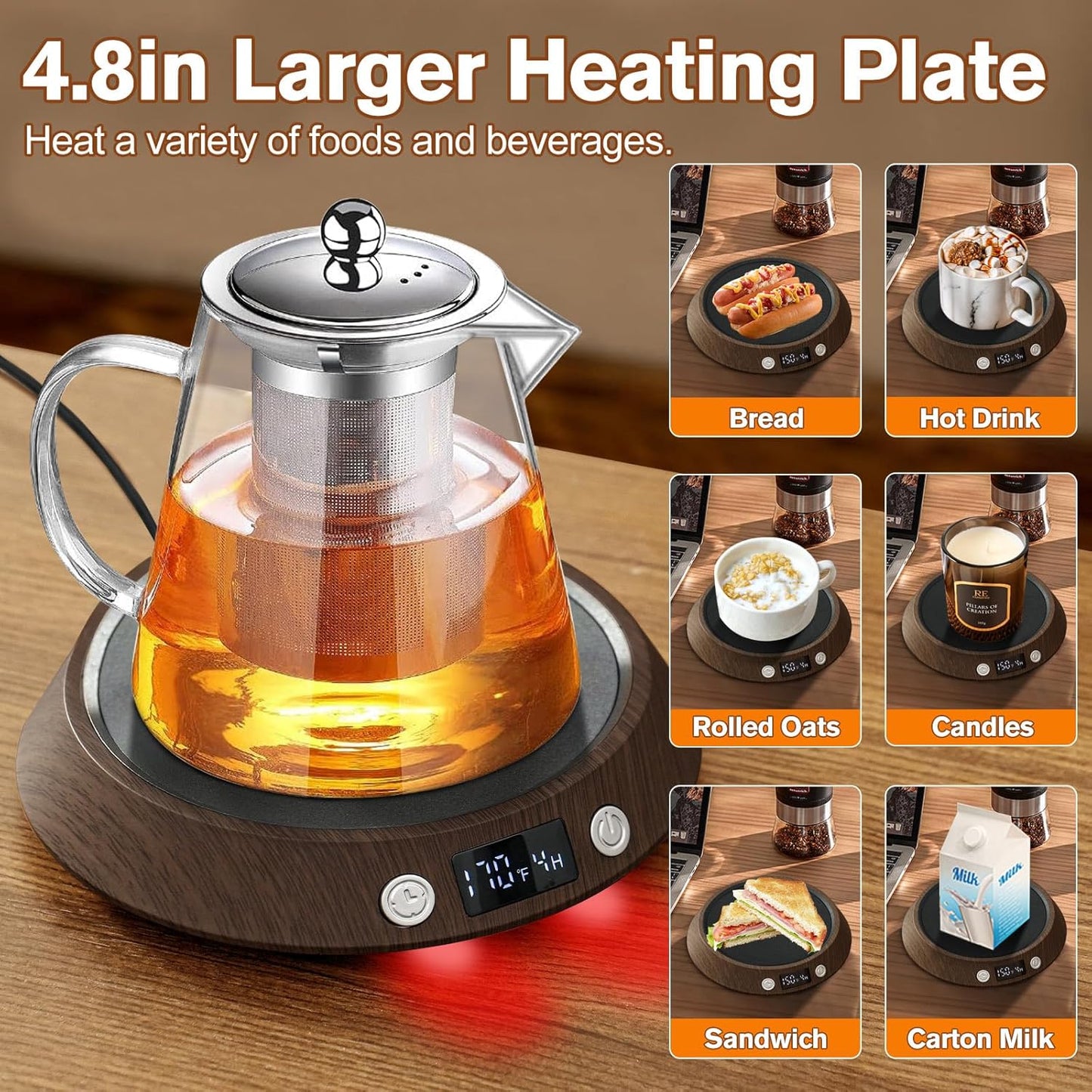Coffee Mug Warmer – 55W Fast Heating Coffee Warmer, 3 Temperature Settings up to 170℉ with LED Lights, 2–9H Timer & Auto Shut-Off, Coffee Cup Warmer Gift for Women & Men, Office/Home Use