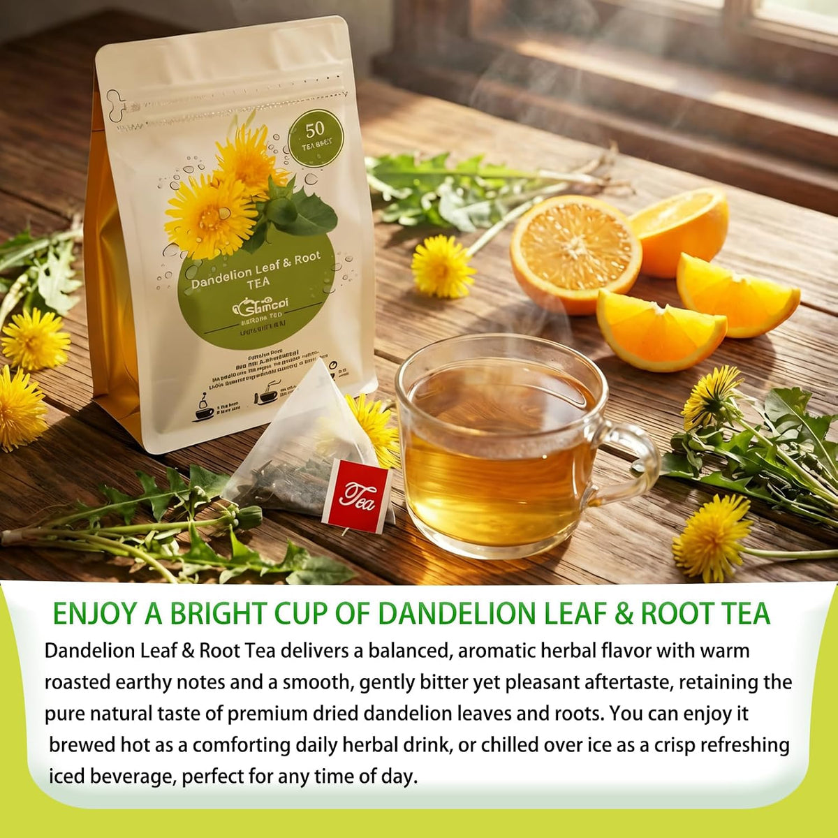 Samcci - Dandelion Leaf &amp; Root Tea Bags, 50 Count, Dandelion Herbal Tea | Balanced herbal blend tea for liver &amp; kidney health, Caffeine-Free, Vegan, No Sugar