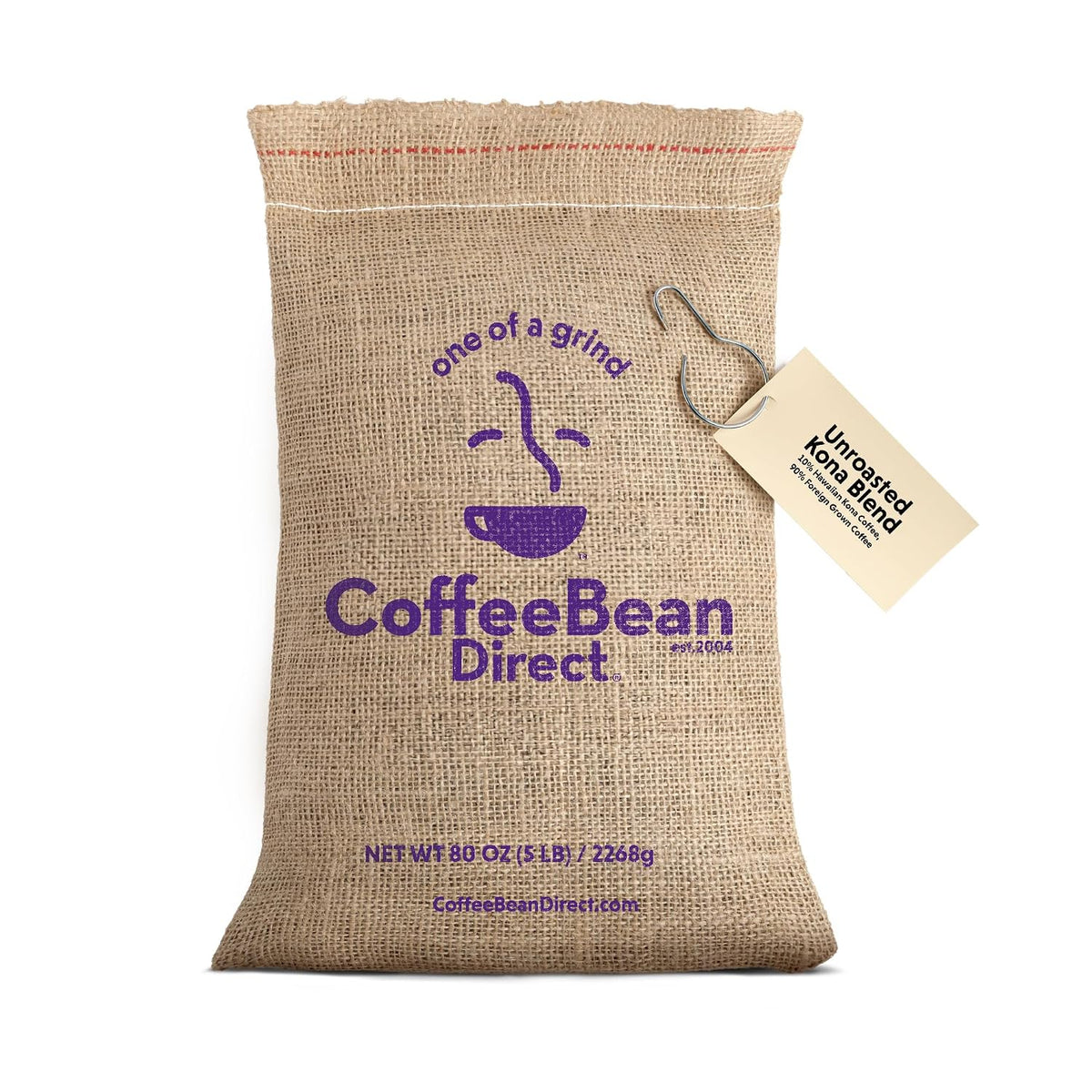 Coffee Bean Direct Unroasted Kona Blend, 5lb Bag | Contains 10% Hawaiian Kona Coffee, Raw Arabica Coffee Beans for Home Roasting