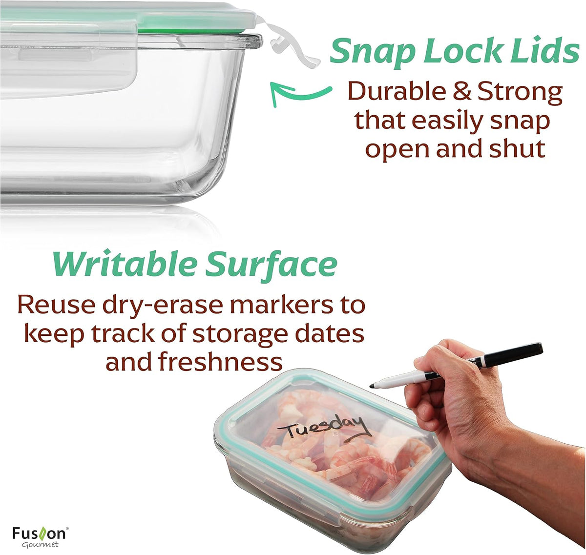 Fusion Gourmet Family Pack - Glass Storage Containers - Airtight 5 Pack