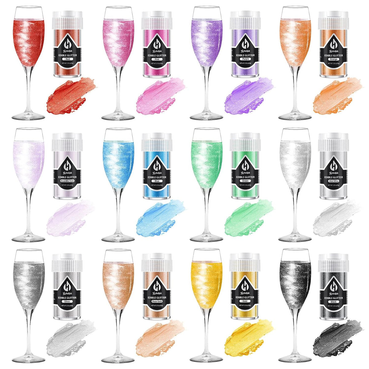 Edible Glitter – 12 Colors Luster Dust Drink Glitter, Food Grade Cocktail Shimmer Powder for Beverages, Cakes, Chocolate &amp; Candy, 5g/Bottle, Christmas Holiday Festive Baking Decoration