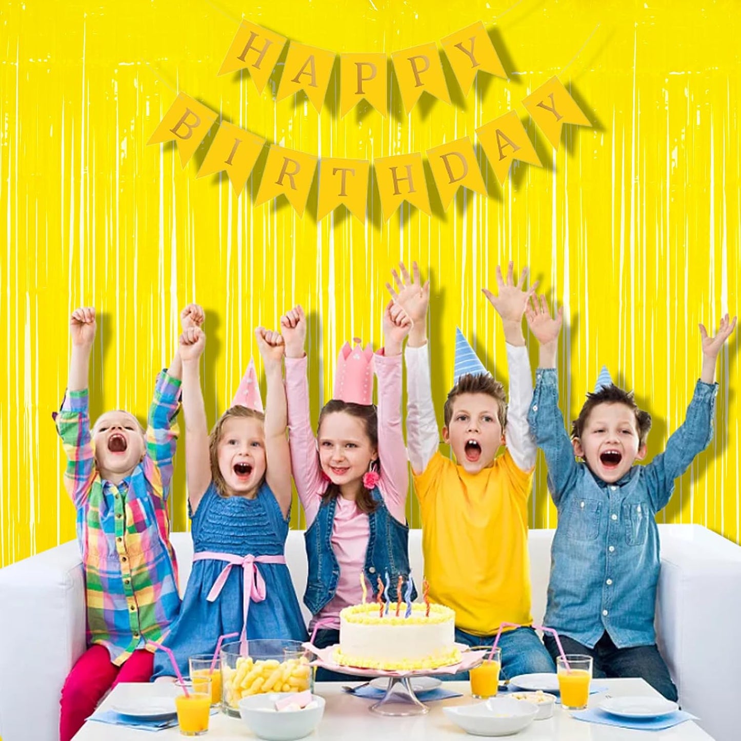 BRAVESHINE Fringe Curtain Backdrop | 2PCS | Pastel Yellow Party Decorations