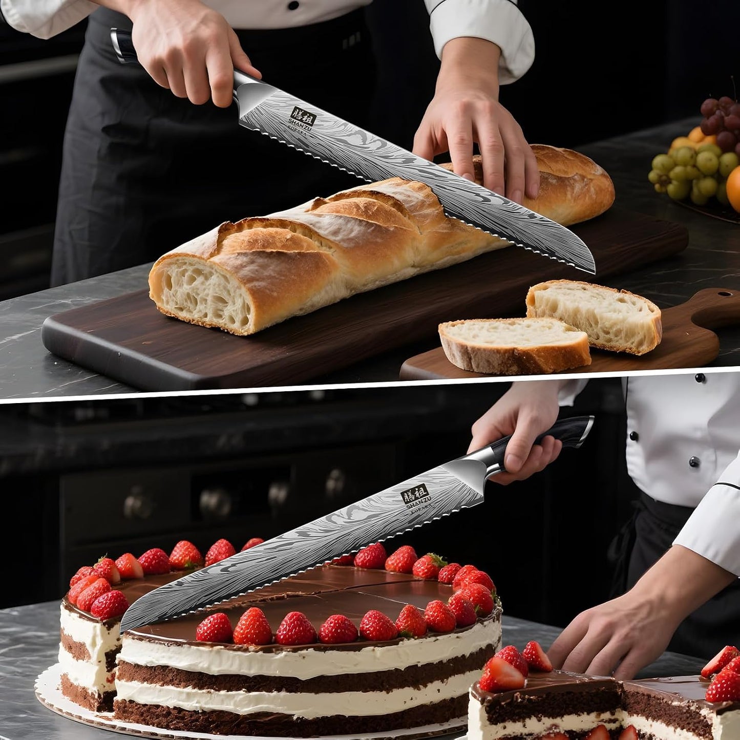 SHAN ZU 10 inch Bread Knife in Powder Steel, Serrated Bread Knife for Homemade Bread Sourdough Ultra Sharp Bread Slicer Knives with Ergonomic Pakkawood Handle for Sourdough, Turkey and Fruit