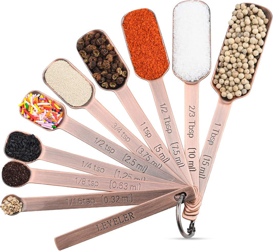 Smithcraft Copper Measuring Spoons Set 10, Stainless Steel Measuring Spoons with Leveler, Metric & US Metal Measuring Spoons