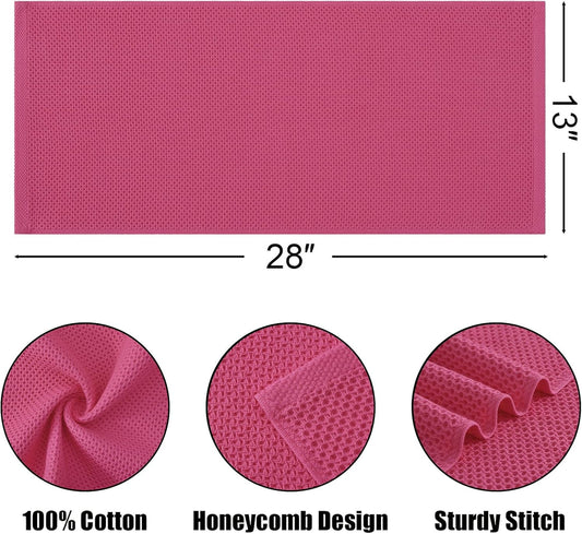Kitinjoy 100% Cotton Waffle 4-Pack Kitchen Towels, 13" x 28", Hot Pink | Super Soft, Ultra-Absorbent, Fast Drying, lightweight, Quick Drying Kitchen Hand Towels
