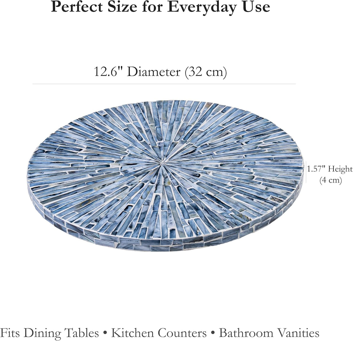 PEMAR 12.6” Handcrafted Mother of Pearl Blue Starburst Lazy Susan – Rotating Centerpiece for Dining Table, Elegant Beach House &amp; Farmhouse Home Décor, Luxury Hostess &amp; Housewarming Gift