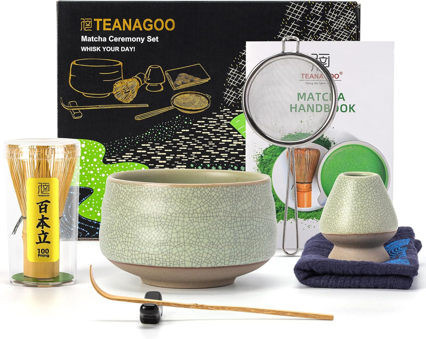 TEANAGOO Matcha Whisk Set Green, 7 Pcs Matcha Set, Matcha Kit for Ceremony, Matcha Tea Set for Makin