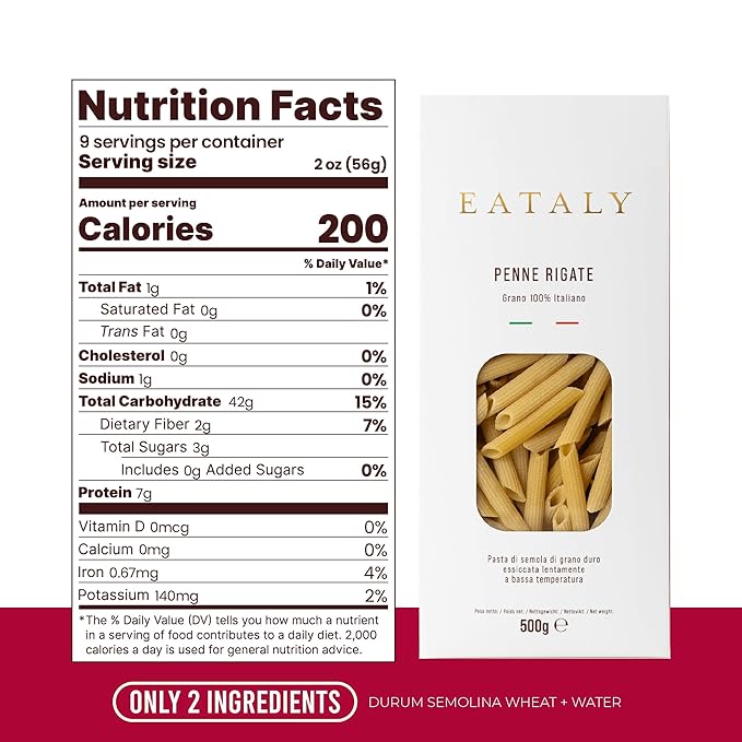 Eataly Italian Penne Rigate Pasta Noodles - 500g (17 oz.) Box -Authentic Durum Semolina Wheat - Made in Italy- Dried Pasta for Gourmet Dining, 1 Pack