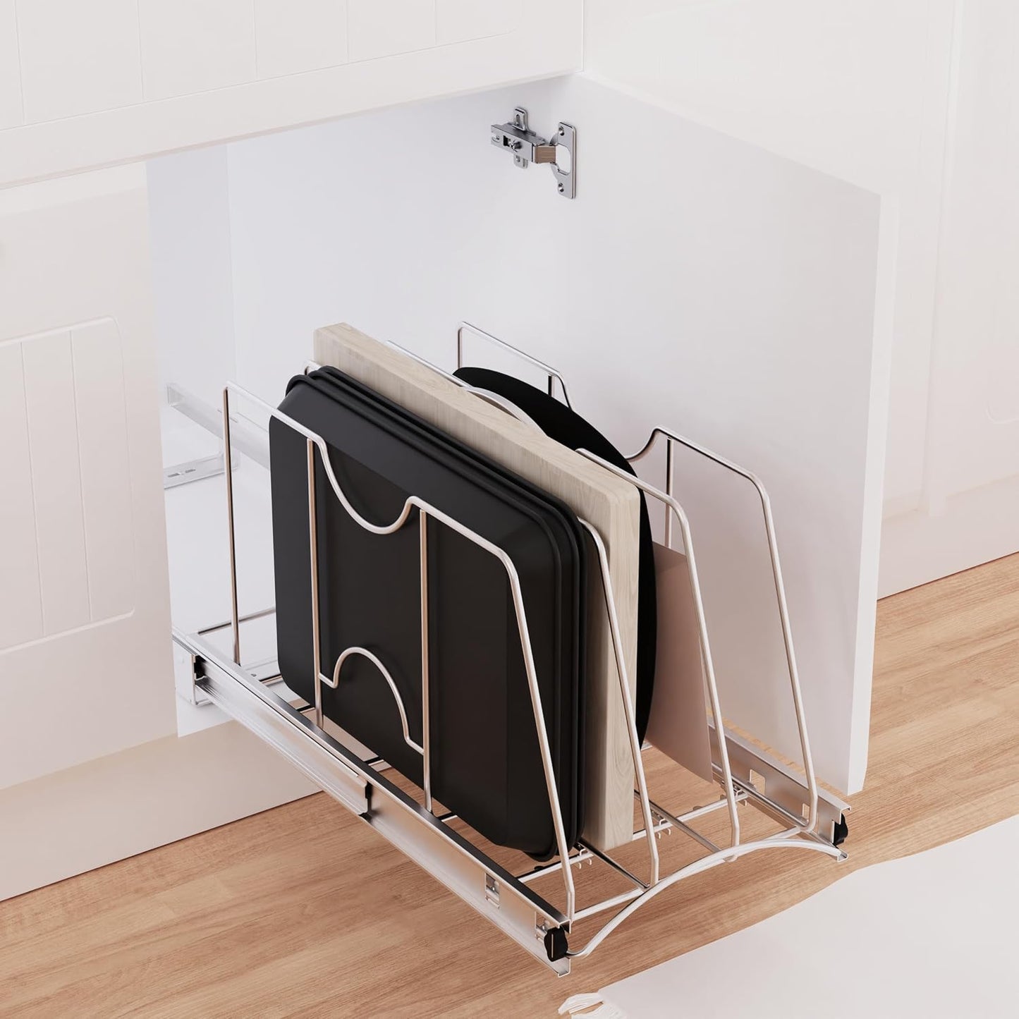 Pull Out Cookie Sheet Organizer, 11" W x 22" D x 11.8" H, Chrome
