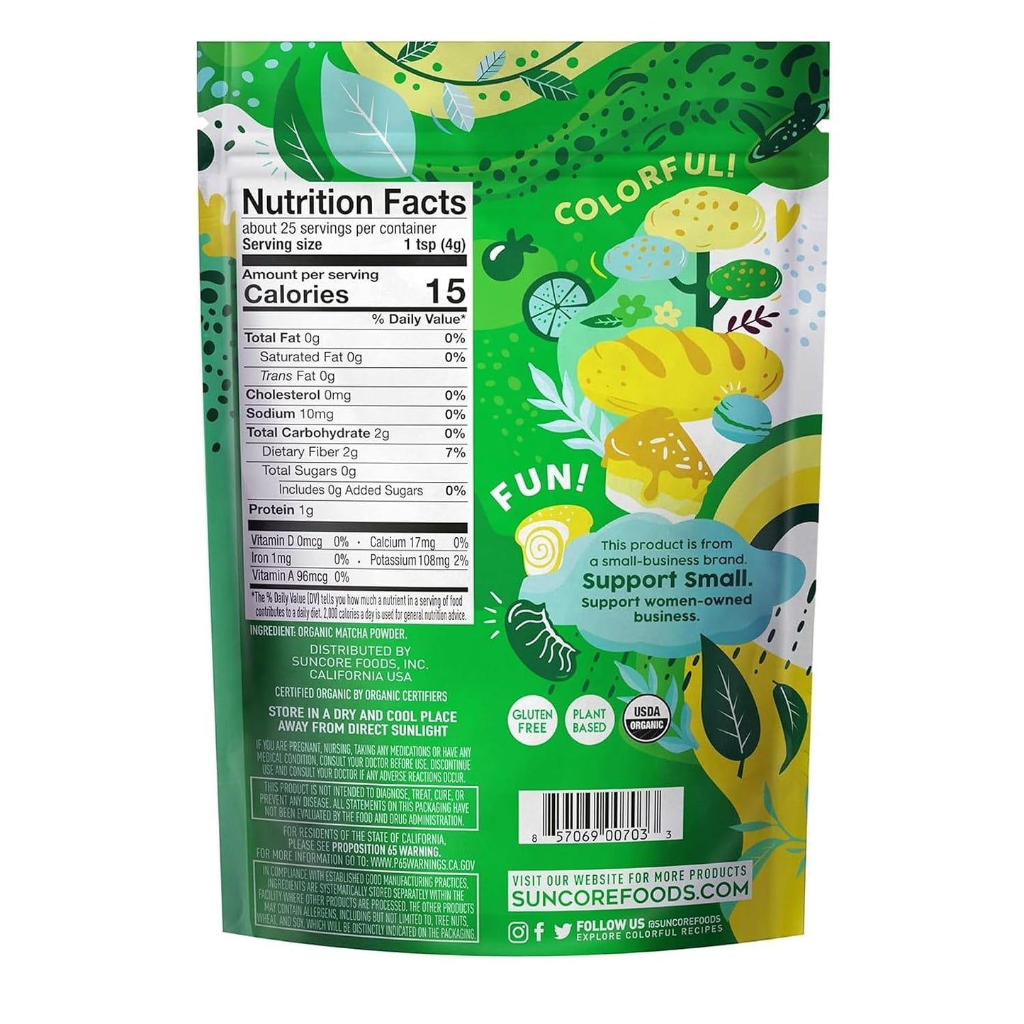 Suncore Foods Organic Midori Jade Matcha Powder 3.5oz | Gluten Free | Vegan | Natural Green Food Coloring, Japanese Premium Culinary Grade Matcha, For Baking, Desserts, Lattes, Non-GMO, Resealable Pouch