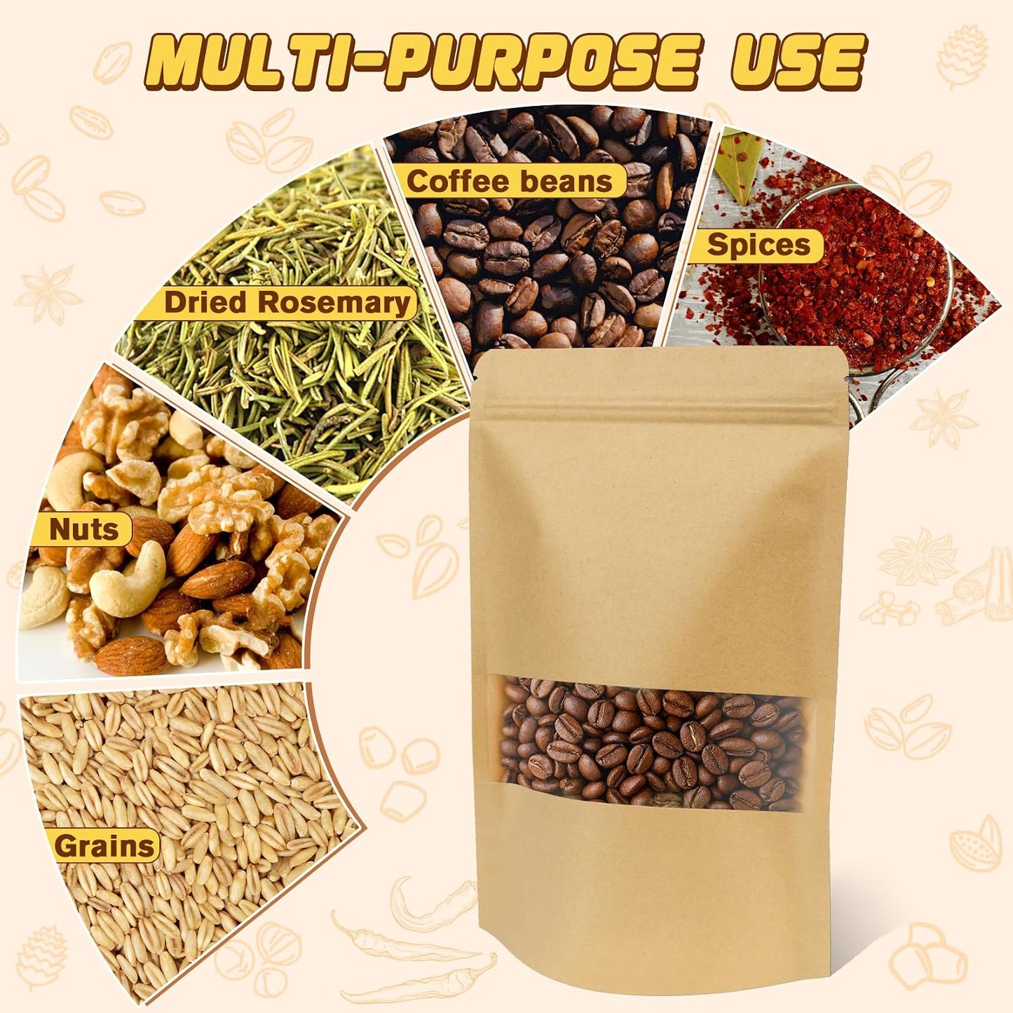 JETMORE 50 Pack Resealable Bags, Stand Up Pouches with Window, 3.5x5.5in