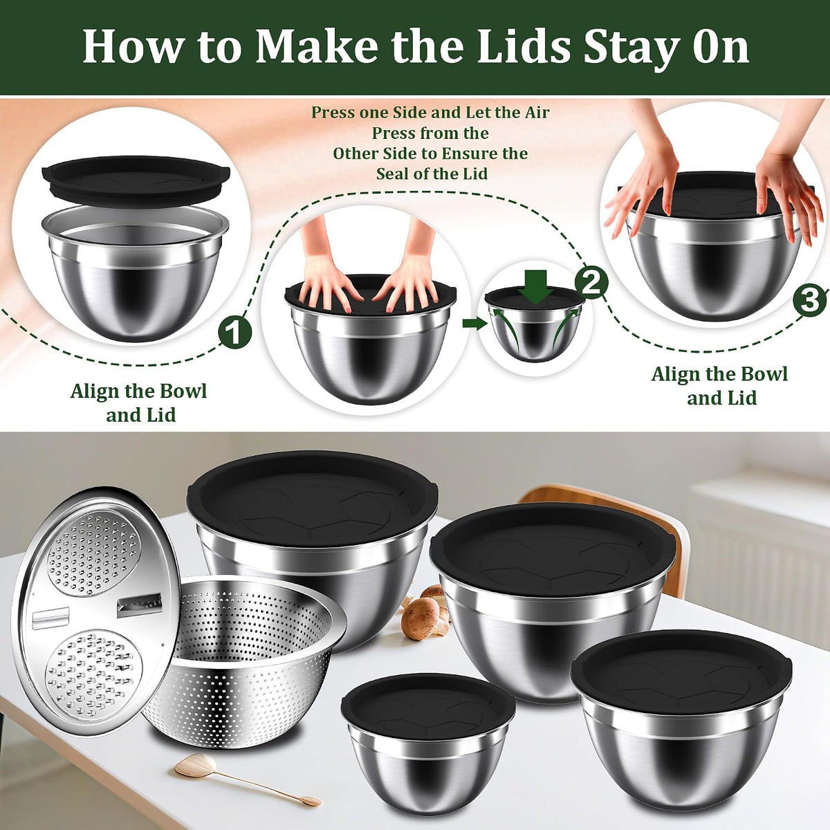 Nicdiet Mixing Bowls with Lids Set