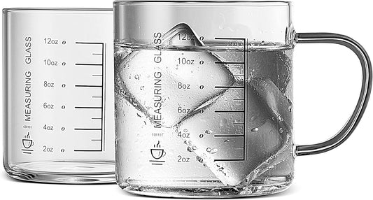 LUXU Glass Coffee Tea Cups Set of 2,Clear Coffee Mugs for Hot or Cold Beverages,Large Wide Mouth Drinking Glasses,Perfect