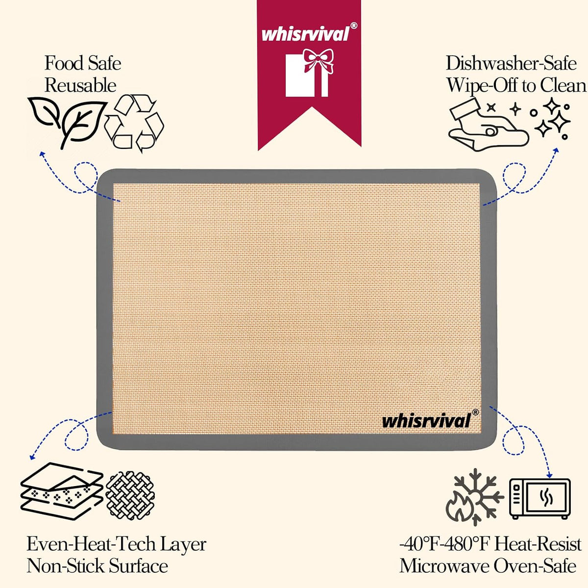 4 Pack Silicone Baking Mat, Non-Stick Silicone Baking Sheet, Food Safe, 480℉ Heat Resistant, 2 Half &amp; 2 Quarter (Grey) | Food Safe, 480℉ Heat Resistant, 2 Half &amp; 2 Quarter (Grey)
