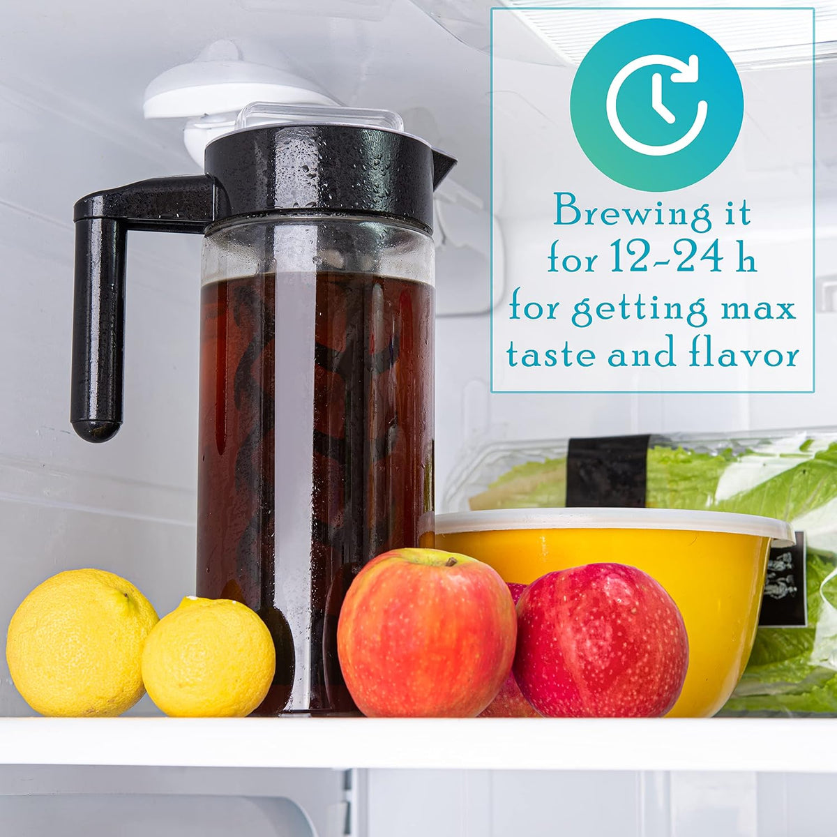 Mixpresso Cold Brew Coffee Maker, 44 Oz Glass Cold Brew Pitcher with Filter | Iced Coffee &amp; Tea Maker with Reusable Mesh Filter, Glass Pitcher for Loose Leaf Tea Easy to Clean and Designed for the Fridge