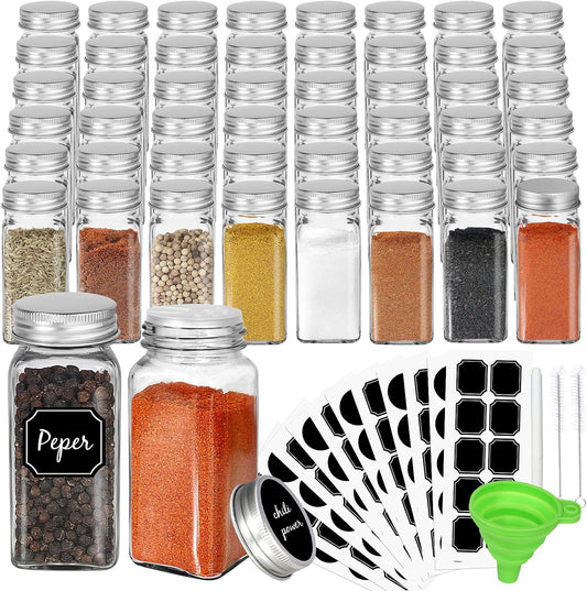 CycleMore 48 Pack 4oz Glass Spice Jars with Metal Caps and Shaker Lid