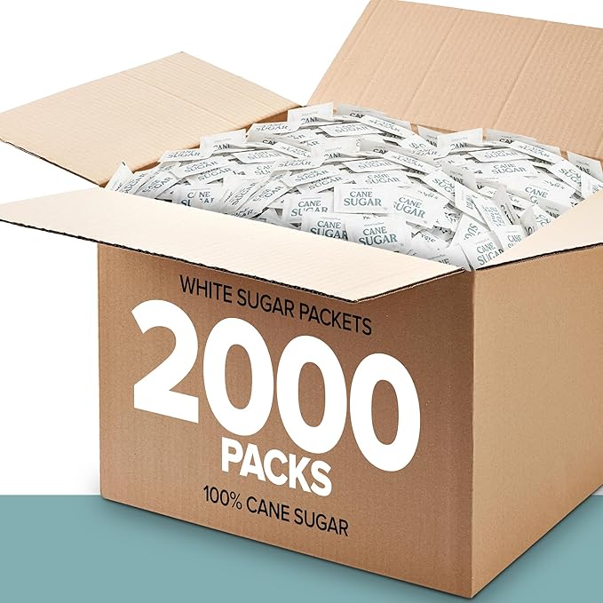 Bulk White Sugar Packets 2000 Count Individual Portion Packs for Hot Drinks Great for Restaurants Offices Schools and Home Use