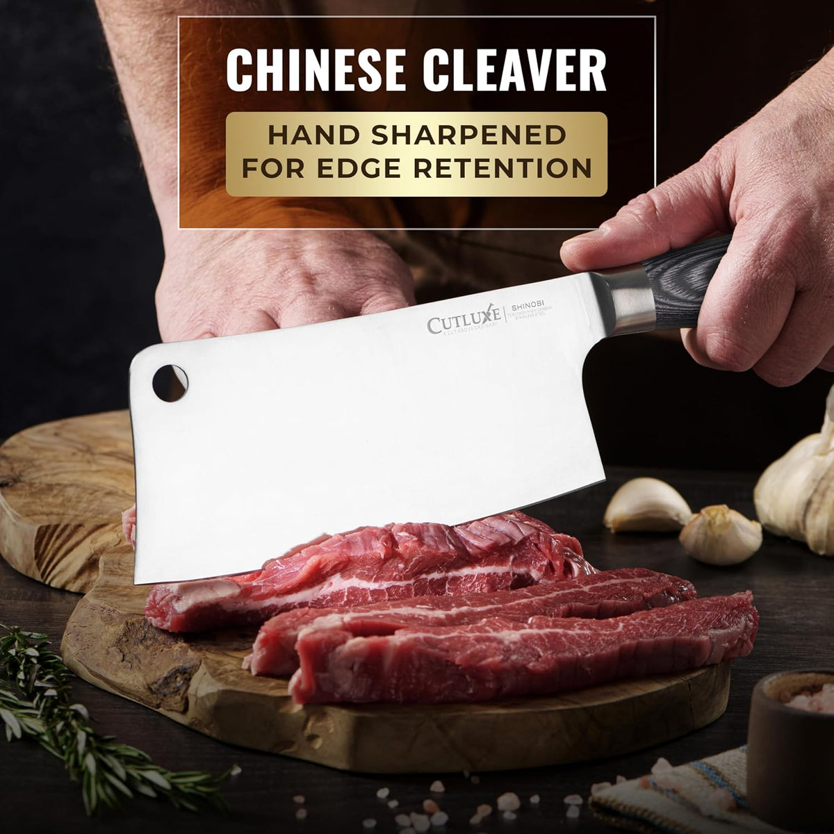 Cutluxe Meat Cleaver Knife, 7" Butcher Cleaver – Ultra Sharp Japanese Blade