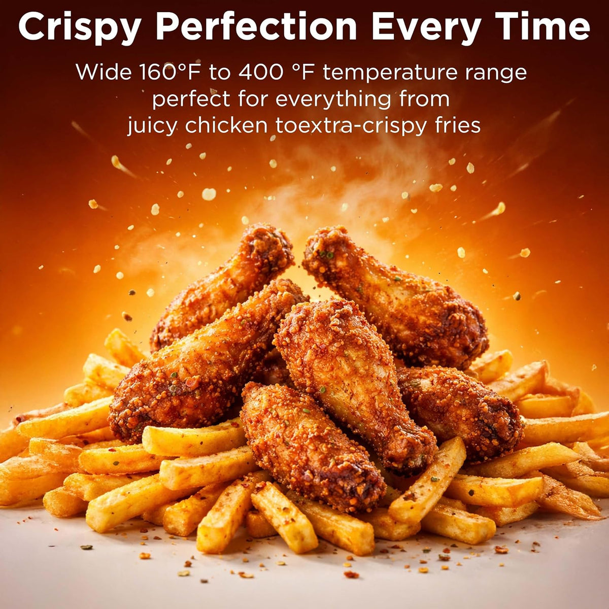 3.2-Quart Electric Air Fryer, Adjustable Temperature, Touch Panel Control, One-Touch Cook Functions, and 360° Rapid Cooking, 1200 Watt Power