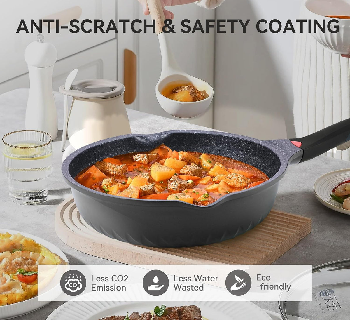 Vinchef Nonstick Skillet with Lid, 12.5In Aluminum Deep Frying/Saute Pan with Lid and Heat Indicator, Anti Scratch and Anti Stain, Induction Compatible