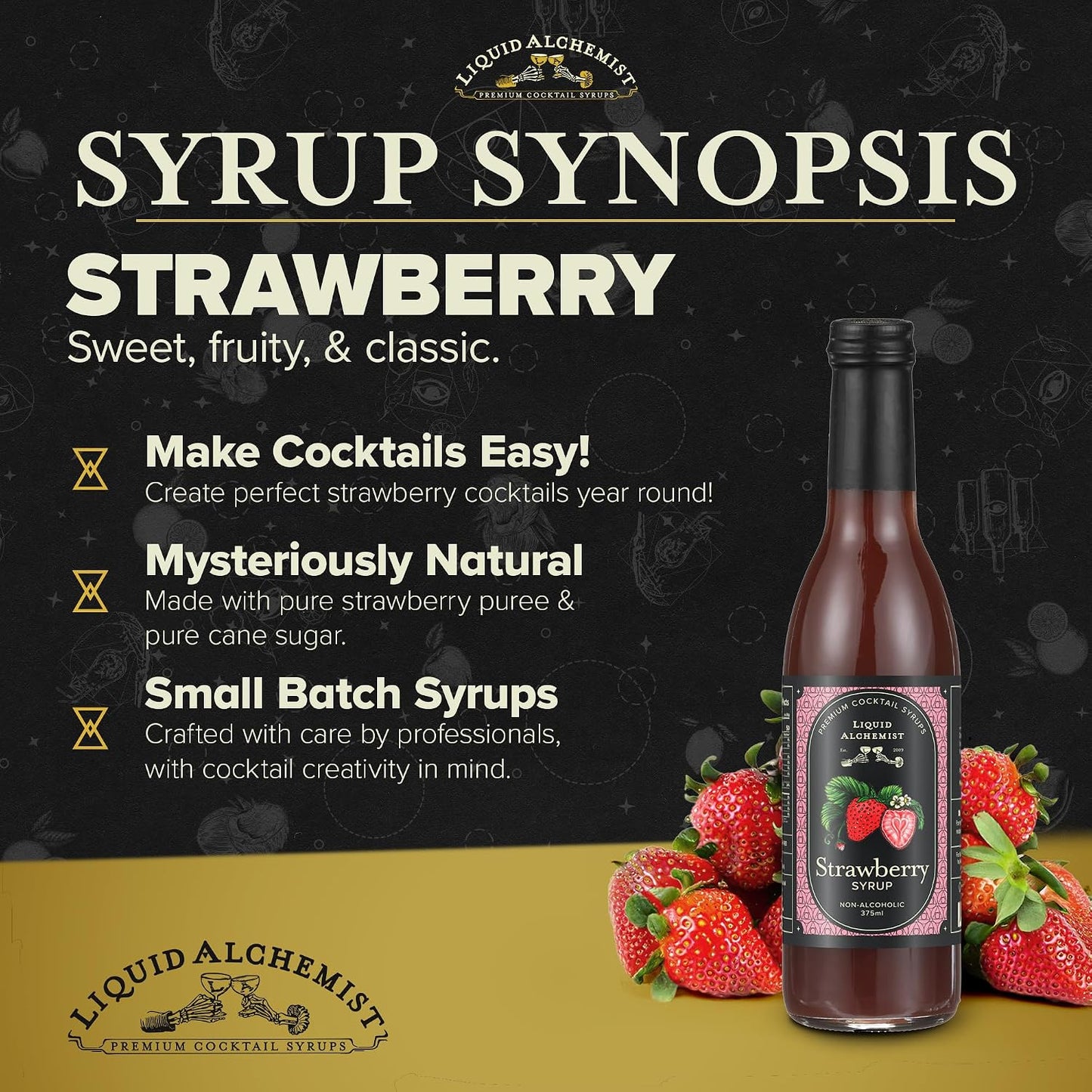 Liquid Alchemist Strawberry Syrup for Cocktails | Real Ingredients Make our Strawberry Puree for Drinks a Perfect Margarita Mix | Small Batch, Non-GMO &amp; Dairy Free | 12.7 oz Drink Mixer, Pack of 1