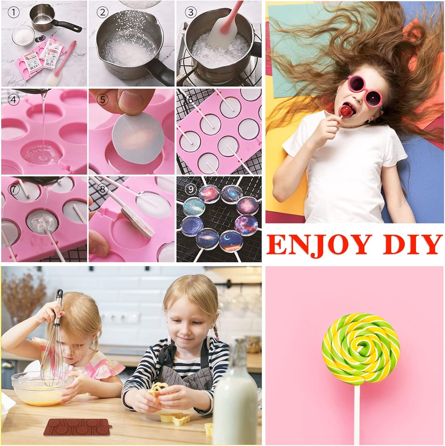 Silicone Lollipop Molds Candy Molds Silicone Sucker Molds Hard Candy Mold &amp; 2x8 Rounds Nonstick Lollipop Mold With 20 Sticks for Candies,Bread,Jellies,Chocolate,Etc
