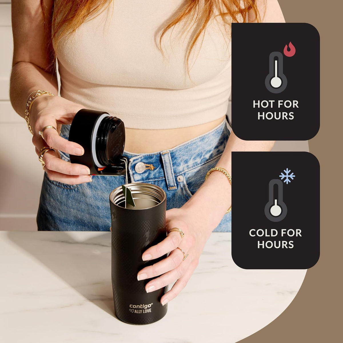 Contigo x Ally Love Stainless Steel Vacuum-Insulated Travel Mug with Autoseal and Easy Clean Lid, Spill-proof, Keeps Drinks cold 24 hrs &amp; hot for 11 hrs, BPA Free, 16oz., West Loop 3.0, Licorice