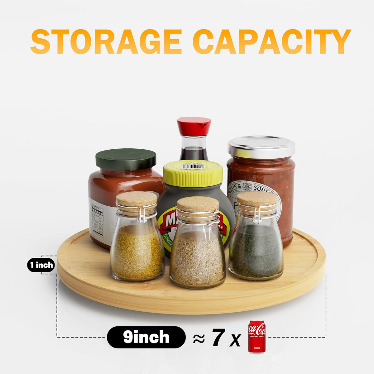 Lazy Susan Organizer Homerays 12 Inch Non-Skid Bamboo Lazy Susan for Kitchen Rotating Spice Rack for Kitchen Cabinet, Wood Turntable for Kitchen Countertop Organizer