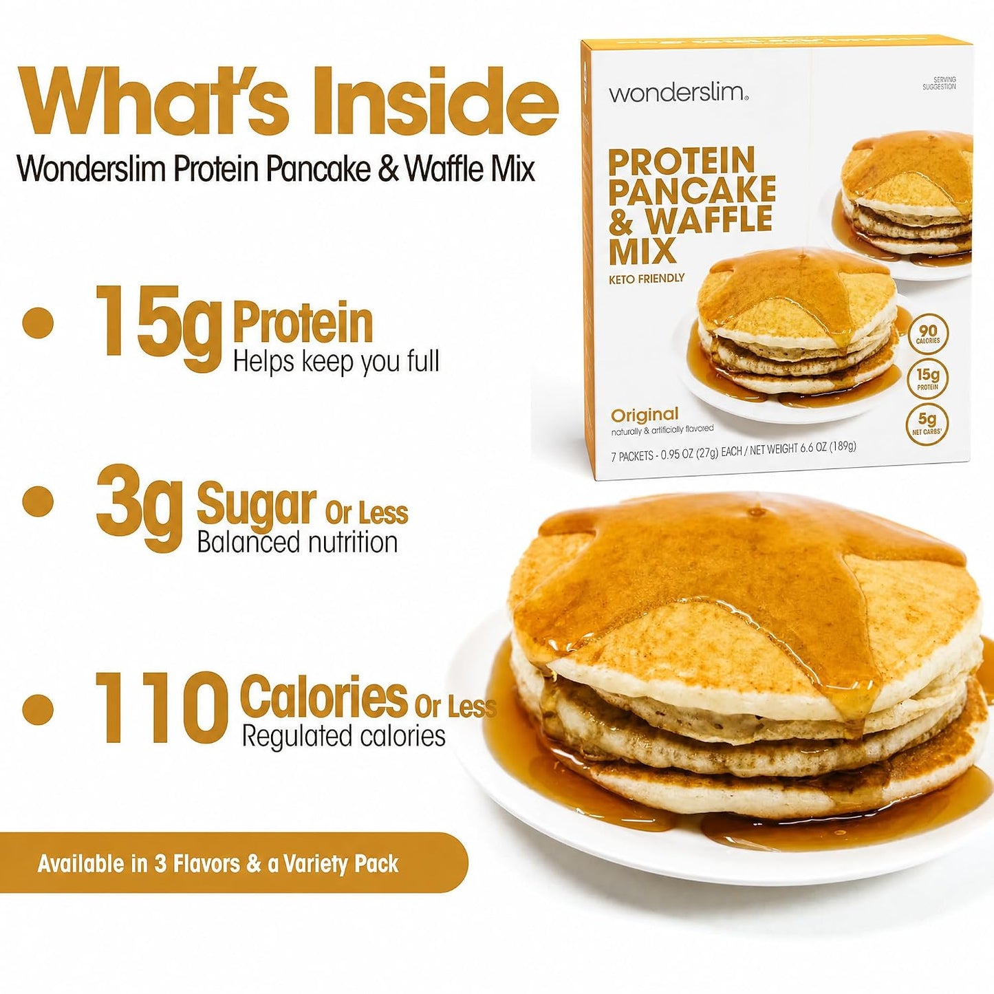 Wonderslim Protein Pancake &amp; Waffle Mix, Low Calorie, 7ct (Original Flavor)