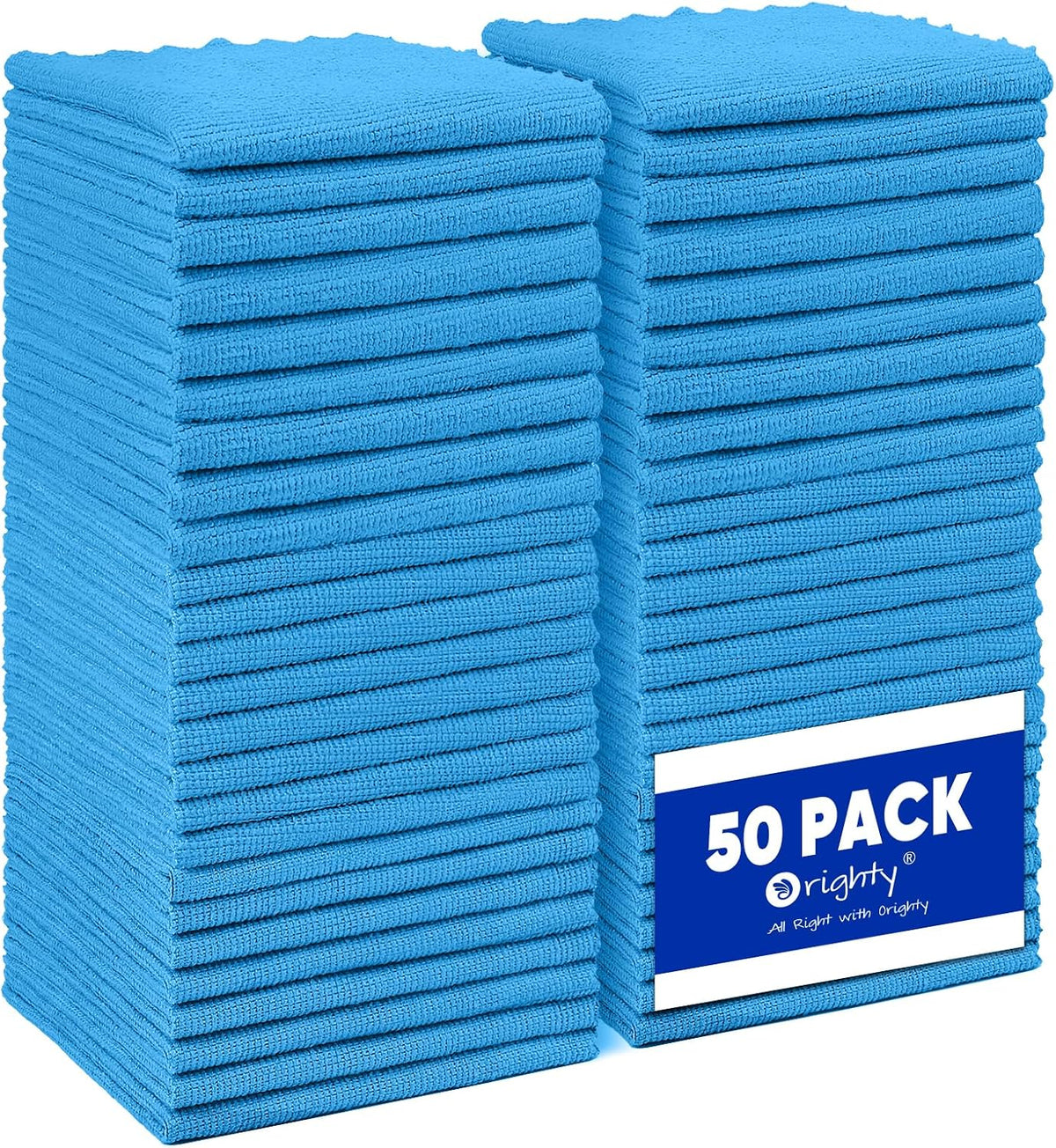 Orighty Microfiber Cleaning Cloth Bulk, 50 Pack Shop Towels 12x12 in, Blue