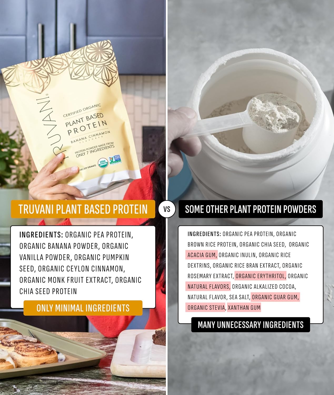 Truvani Organic Plant Based Protein Powder | Banana Cinnamon | 10 Servings | Vegan | 20g Pea Protein | Keto | Gluten &amp; Dairy Free | Low Carb | No Added Sugar