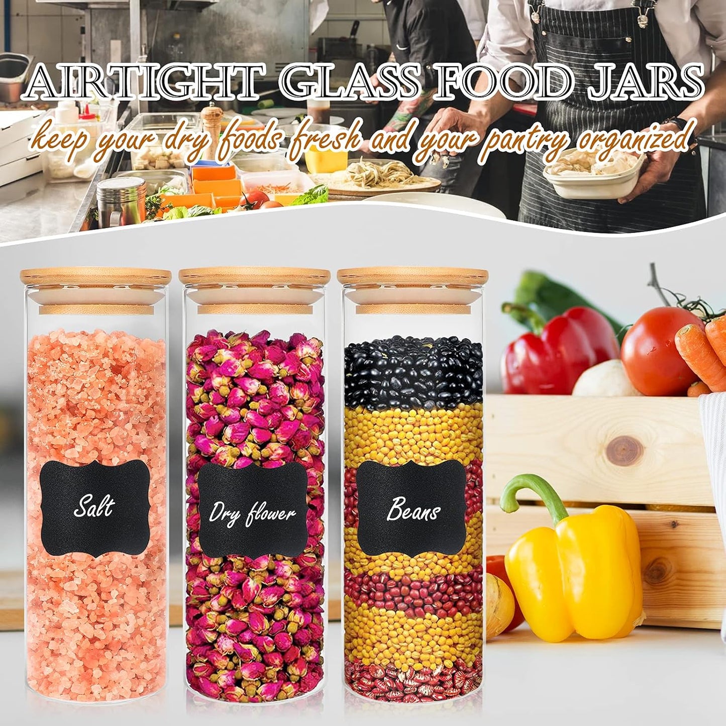 DHSBTLS 10 Pack 14 oz Glass Jars with Airtight Bamboo Lids for Kitchen