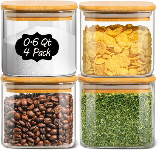 Glass Storage Jars with Bamboo Lid,Airtight Kitchen Canisters for Baking, Food Jar Container for Spices Cookie Tea Coffee