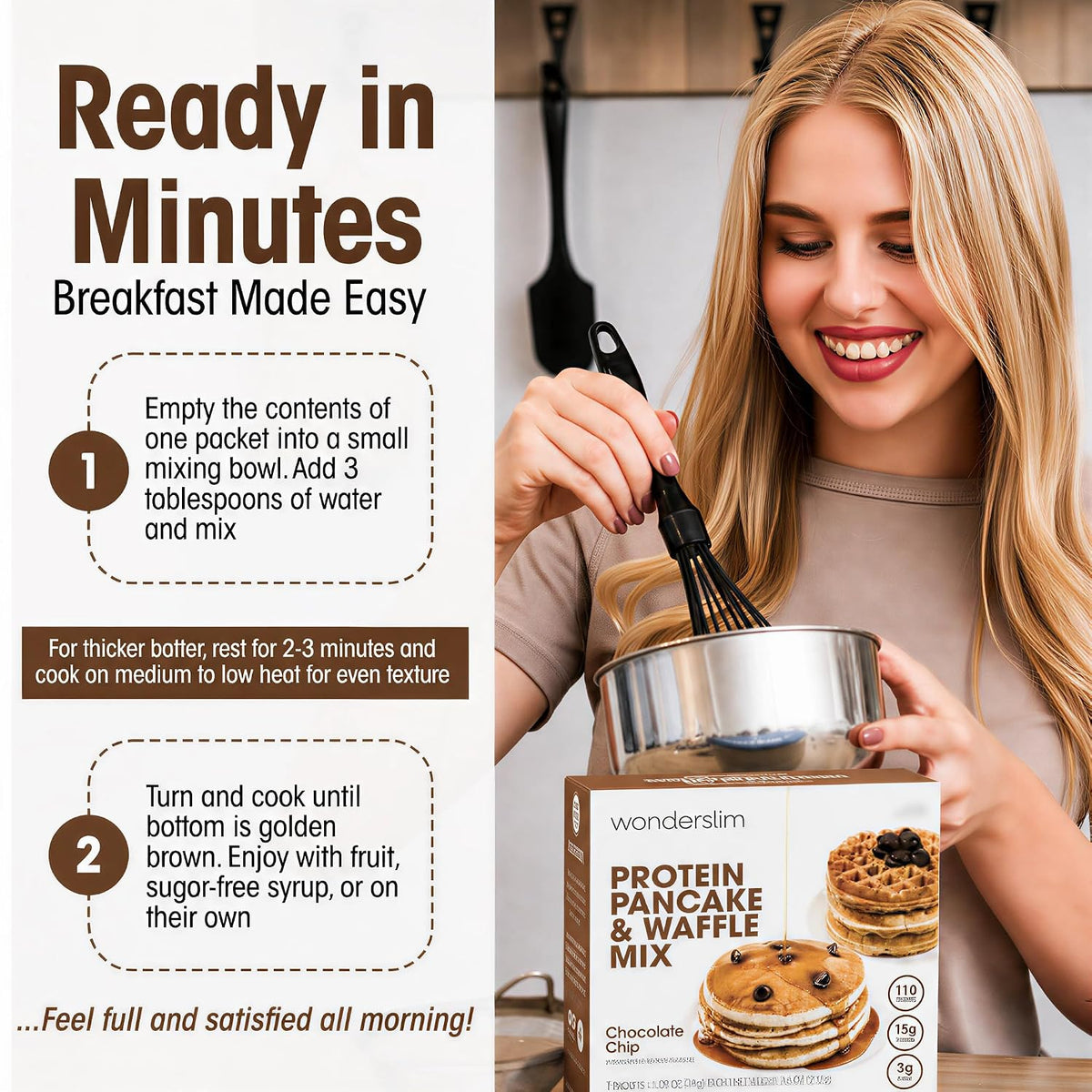 Wonderslim Protein Pancake &amp; Waffle Mix, Low Calorie, 7ct (Chocolate Chip)