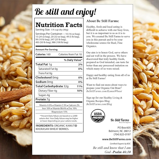Be Still Farms Organic Kamut Wheat Berries Khorasan (4.8lb) - Ancient Whole Grain Bulk - Ideal for Flour, Pasta, Salads, Soups - High in Fiber & Protein | USA Grown | USDA Certified | Vegan | Non-GMO