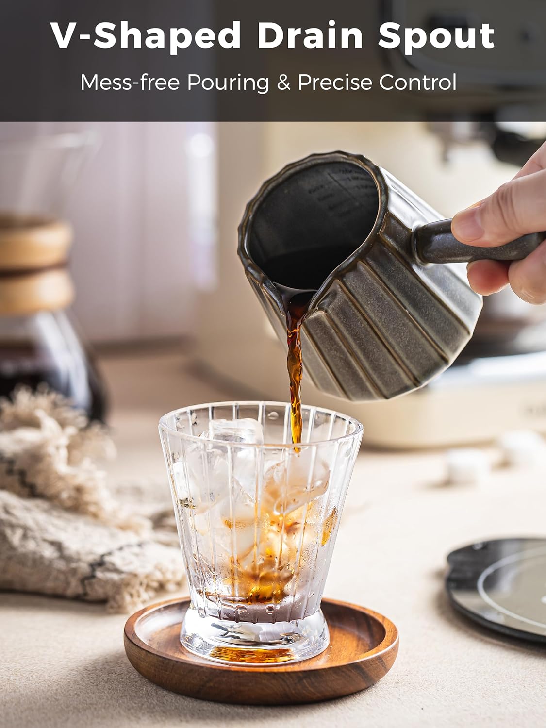 Espresso Cups Ceramic, 200ML Espresso Measuring Cup with Spout, Expresso Shots Cups with Handle, Espresso Accessories, Dark Green