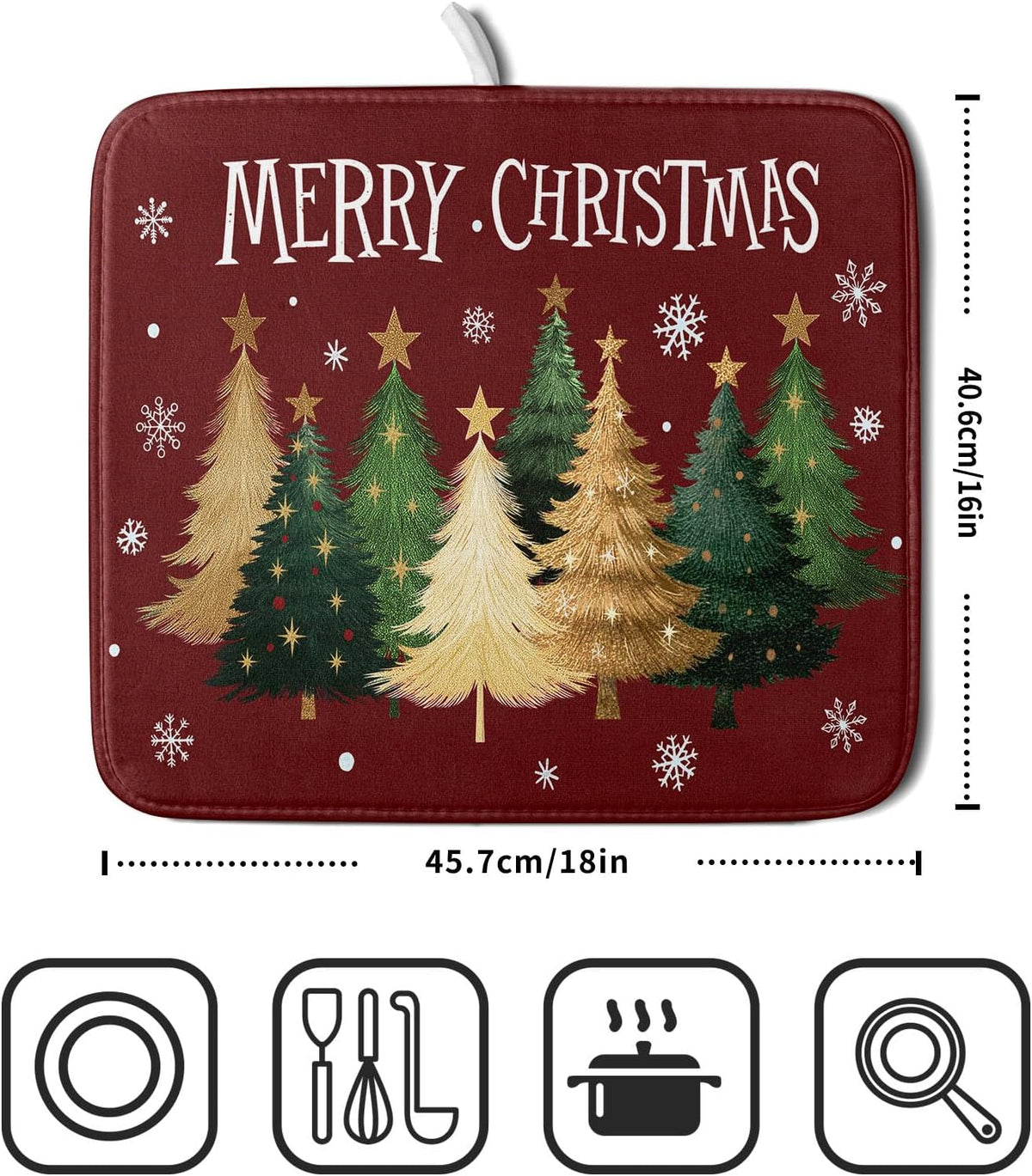 Xmas Tree Red Dish Drying Mat for Kitchen Counter,Winter Snowflake Drying Mat 16 x 18 Inch with High Absorbent Microfiber Drainer Mat for Coffee Bar