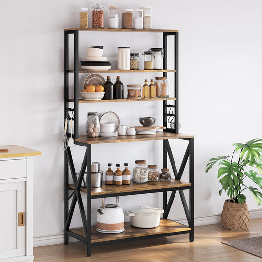 Yaheetech 6-Tier Kitchen Bakers Rack, 31.5 Inch Coffee Bar Table, Farmhouse Microwave Oven Stand Cabinet for Small Spaces,