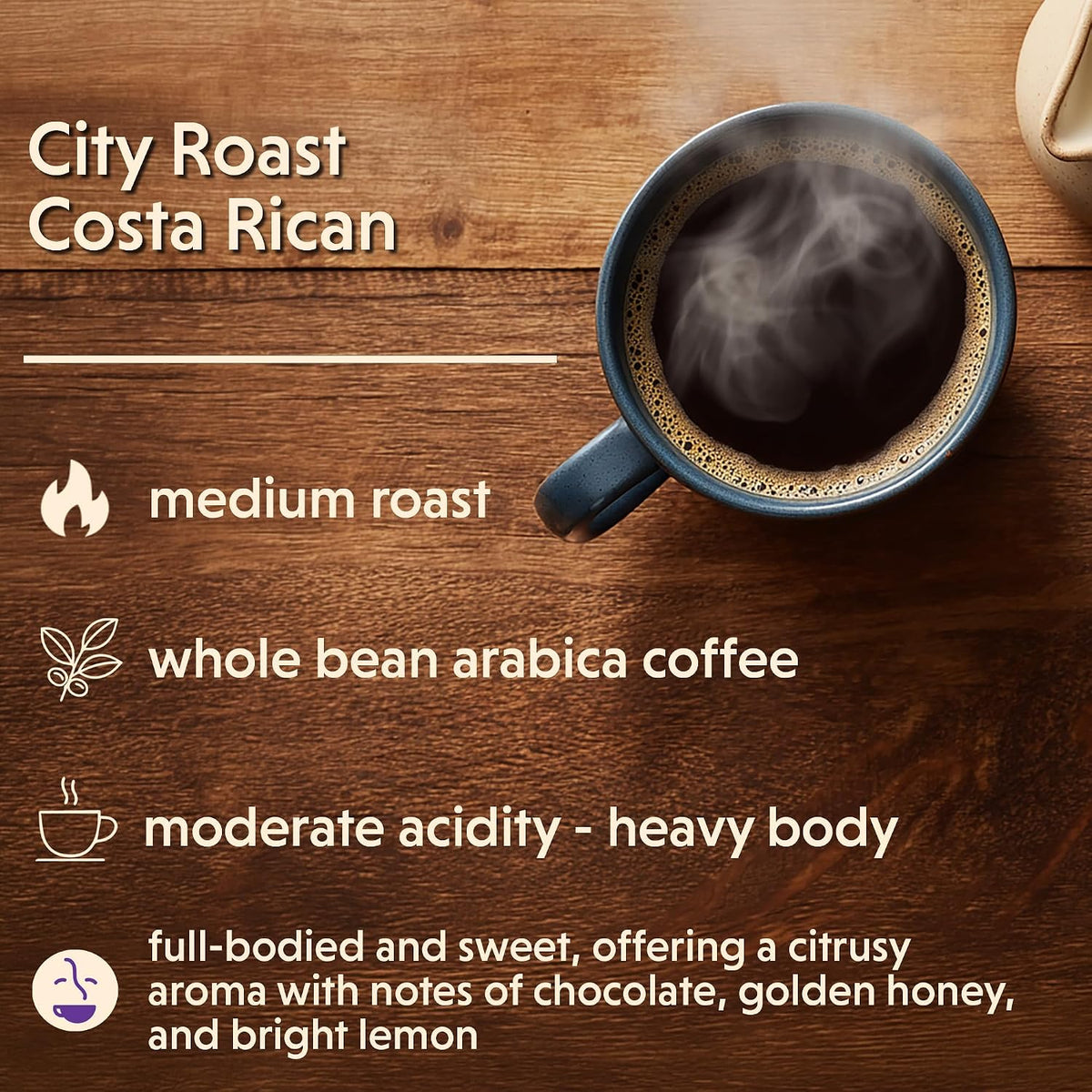 Coffee Bean Direct City Roast Costa Rican, Whole Bean, 2.5lb Bag | Medium Roast, Single Origin Arabica Coffee Beans