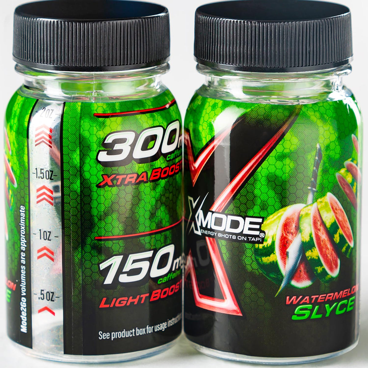 XMODE Energy Shots on Tap Dispenser – 100 (1oz) Servings with 2 Refillable Bottles, Watermelon Slyce Flavor, Extra Strength with 150mg Caffeine/oz, B12 and Sugar Free
