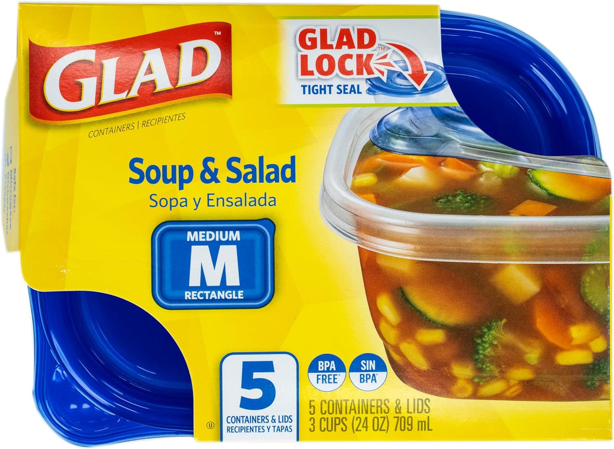 Glad GladWare Medium Rectangle Food Storage Containers, 24 Oz, 5 Ct, 6-Pk