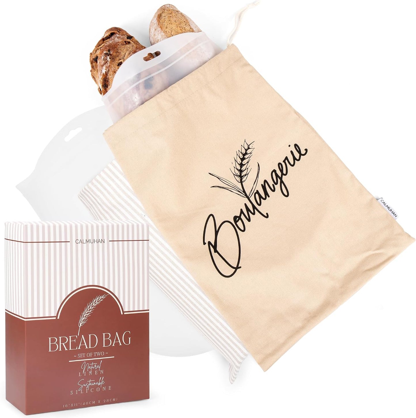 Bread Bags for Homemade Bread, Sourdough &amp; Gluten Free Bread with Multifunctional Reusable Silicone Inserts. Silicone Kneading Dough Bag, Pizza Dough, Tortilla &amp; Pasta Storage Bags - (16x11inch)