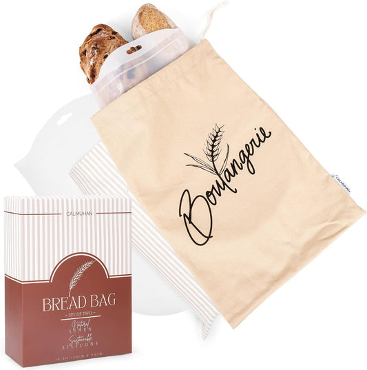 Bread Bags for Homemade Bread, Sourdough &amp; Gluten Free Bread with Multifunctional Reusable Silicone Inserts. Silicone Kneading Dough Bag, Pizza Dough, Tortilla &amp; Pasta Storage Bags - (16x11inch)