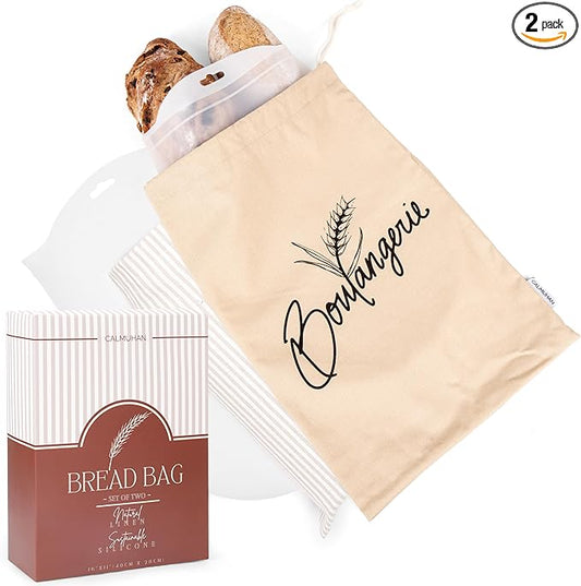 Bread Bags for Homemade Bread, Sourdough & Gluten Free Bread with Multifunctional Reusable Silicone Inserts. Silicone