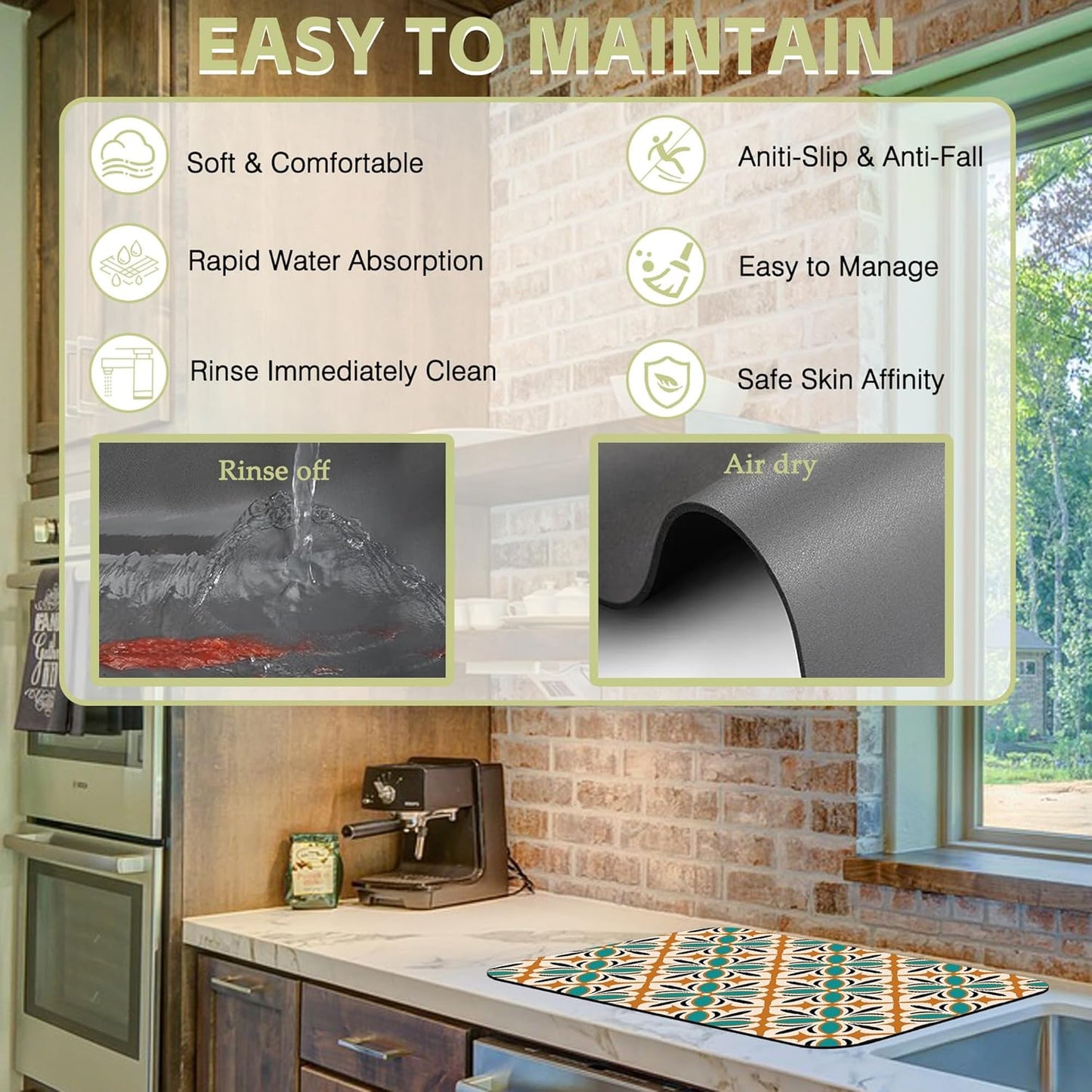 Dish Drying Mat Abstract Floral Kitchen Mat 12"x19" Bsorbent Coffee Maker Mat for Dishes,Utensils Coffee Maker Pots and Pans Easy Clean Dish Slip Resistant Pad